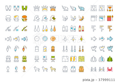 Set Line Icons Mushrooming, Fishing and Hunting Set Line Icons Mushrooming, Fishing and Hunting 37999111