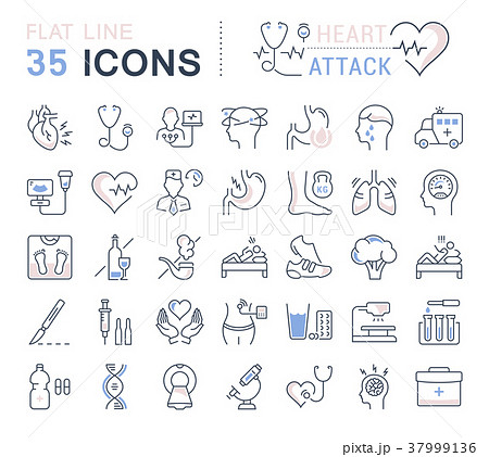 Set Vector Flat Line Icons Heart Attack 37999136