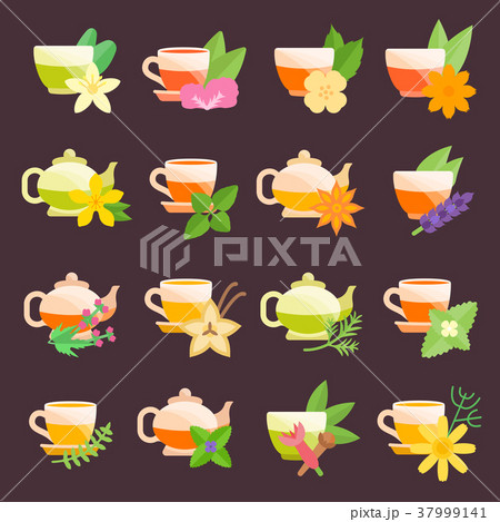 Set Vector Flat Icons of Herbal Tea 37999141