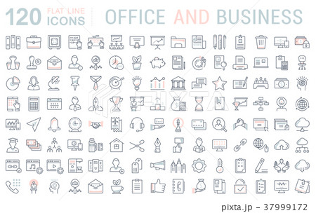 Set Vector Flat Line Icons Office and Business Set Vector Flat Line Icons Office and Business 37999172