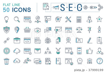 Set Vector Flat Line Icons SEO 37999199