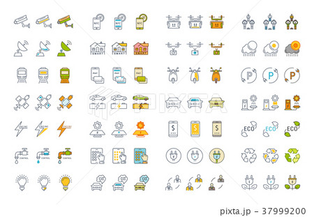 Set Vector Flat Line Icons Smart City 37999200