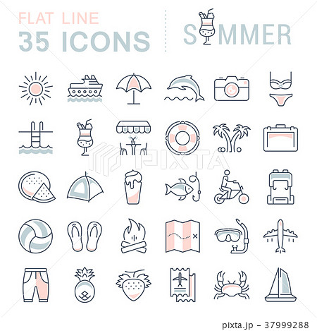 Set Vector Flat Line Icons Summer 37999288