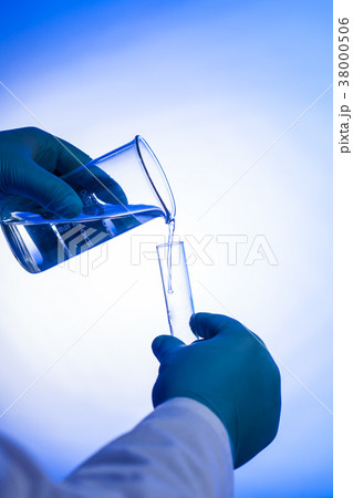 scientist pours liquid 38000506