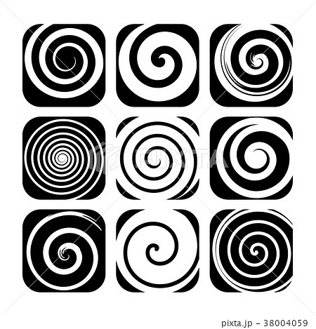 Set of spiral motion elements, black isolated 38004059