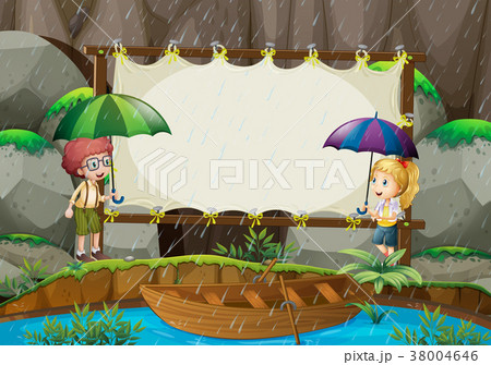 Banner template with kids in the rain 38004646