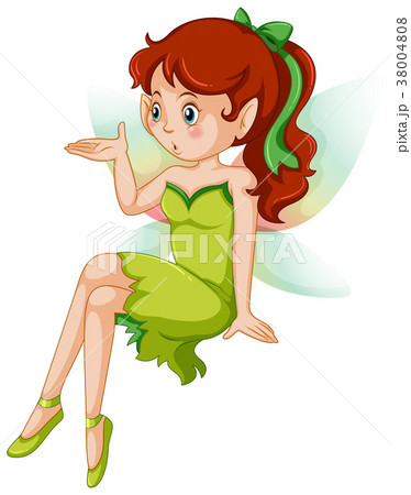 Fairy in green dress with colorful wings Fairy in green dress with colorful wings 38004808