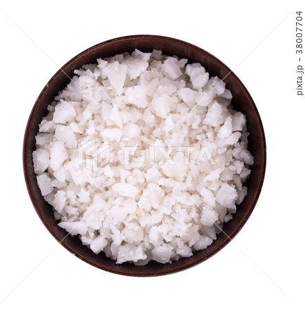 Sea salt in bowl on white background 38007704