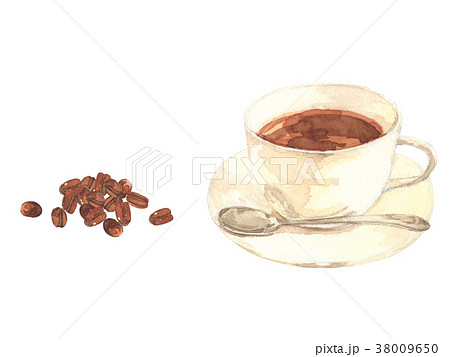 コーヒーとコーヒー豆 水彩のイラスト素材