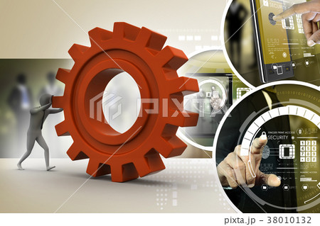 3d man pushing the gear 3d man pushing the gear 38010132