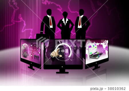 Businessman pressing virtual buttons 38010362