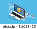 bitcoin with laptop and target symbols 38013425