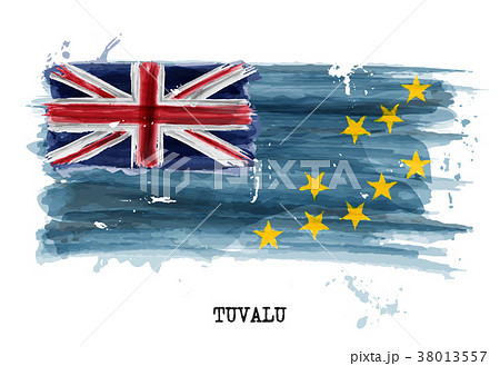 Watercolor painting flag of Tuvalu . Vector 38013557