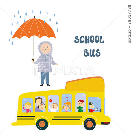 School bus and kid at the stop illustration School bus and kid at the stop illustration 38017788