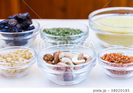 Variety of ingredients for couscous cooking Variety of ingredients for couscous cooking 38020185