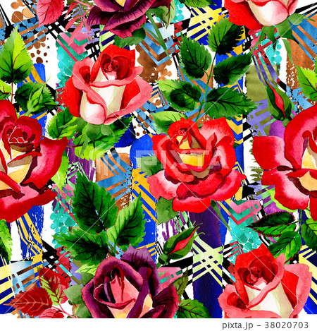Wildflower two-color dark red rose flower pattern 38020703