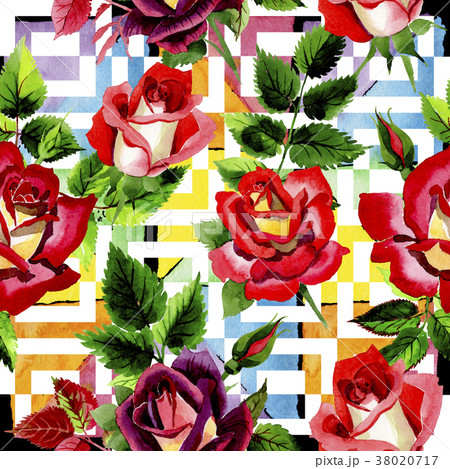 Wildflower two-color dark red rose flower pattern 38020717