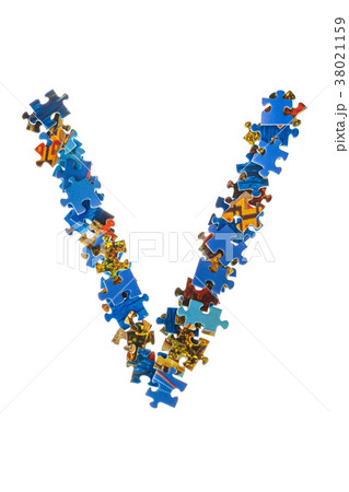 Letter V made of puzzle pieces 38021159