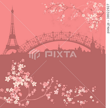 spring Paris city among blooming flowers vector 38022927