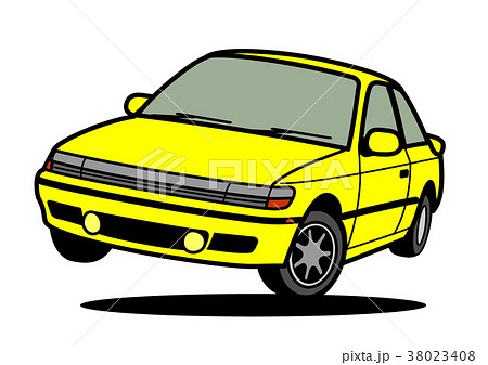 懐かしめ国産スポーツカー 黄色 ジャンプ 自動車イラストのイラスト素材