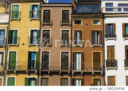 Facades of apartment buildings in Padua, Italy.  38026498