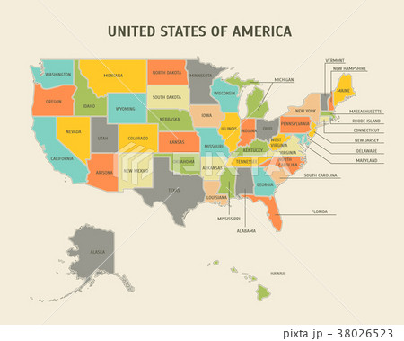 Cartoon Colorful USA Map Card Poster. Vector Cartoon Colorful USA Map Card Poster. Vector 38026523