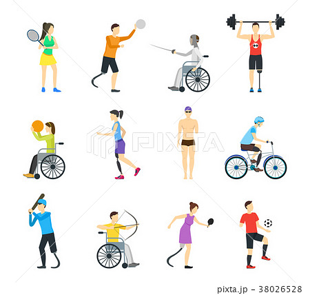Cartoon Disabled Sports Characters Icon Set 38026528