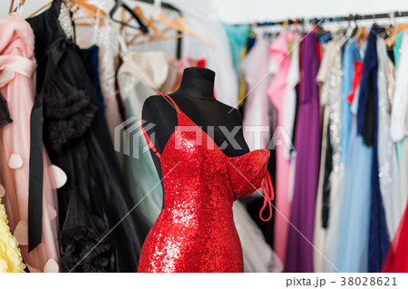 Many ladies evening gown long dresses on hanger in Many ladies evening gown long dresses on hanger in 38028621