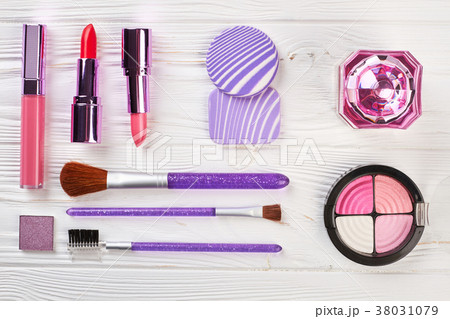 Set of female cosmetics, top view. Set of female cosmetics, top view. 38031079