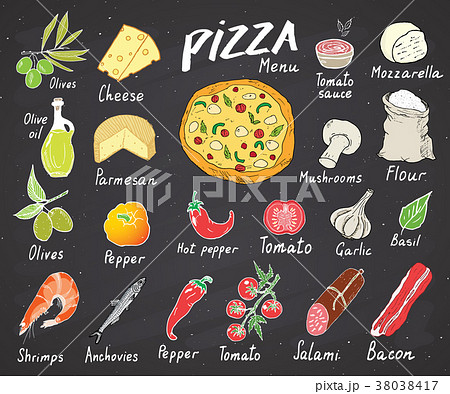 Pizza menu hand drawn sketch set. vector  38038417