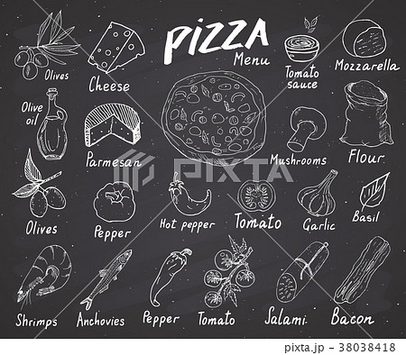Pizza menu hand drawn sketch set. vector  38038418
