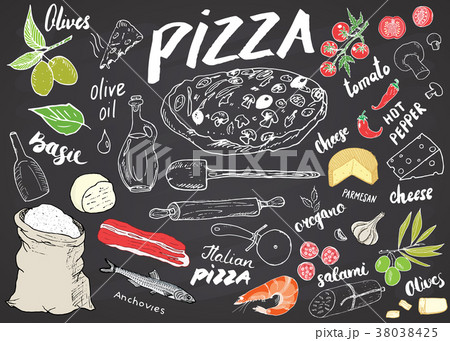 Pizza menu hand drawn sketch set. vector  38038425