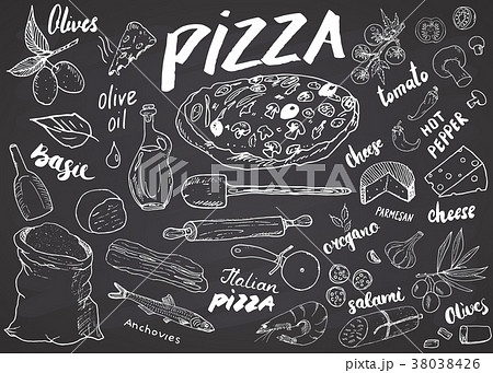 Pizza menu hand drawn sketch set. vector  38038426