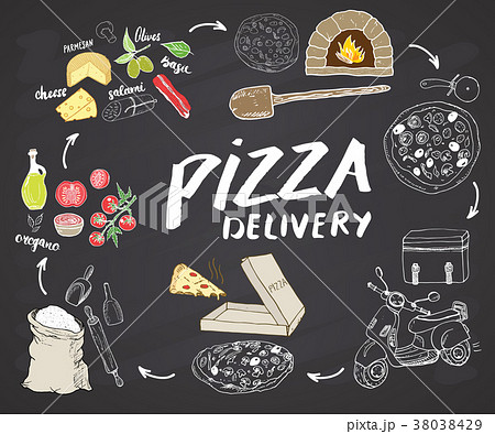 Pizza menu hand drawn sketch set. vector  38038429