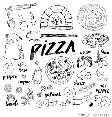 Pizza menu hand drawn sketch set. vector  38038432