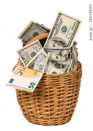 basket full of money isolated on white backgr basket full of money isolated on white backgr 38039004