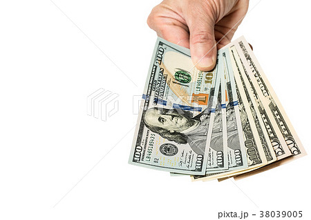hand holding money dollars, isolated on wh hand holding money dollars, isolated on wh 38039005