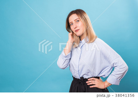 Smiling businesswoman wearing shirt isolated on 38041356