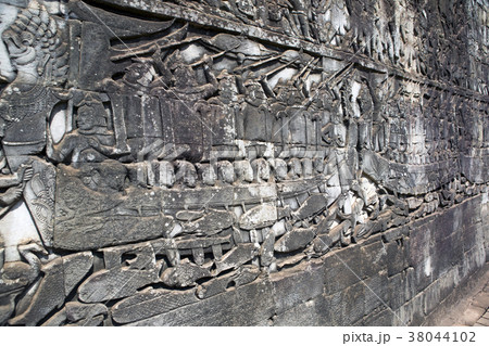Cambodia. Siem Reap. Carved stone patterns on temp Cambodia. Siem Reap. Carved stone patterns on temp 38044102