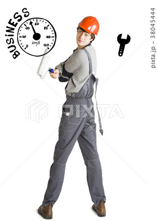 Business concept of self-made man. Young laborer Business concept of self-made man. Young laborer 38045444