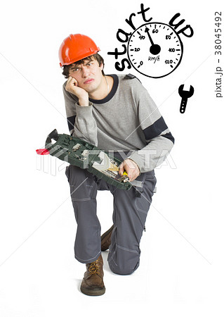 Business concept of self-made man. Young laborer 38045492