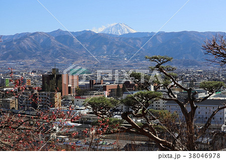 【山梨県】早春の不老園から望む富士山と甲府盆地 【山梨県】早春の不老園から望む富士山と甲府盆地 38046978