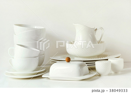 White tableware for serving. White tableware for serving. 38049333