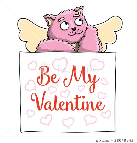 Valentines Day. Cupid Pink Cat on White Background Valentines Day. Cupid Pink Cat on White Background 38049542