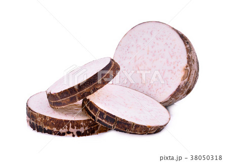 sliced taro root isolated on white background 38050318
