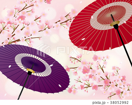 桜と和傘の背景素材のイラスト素材