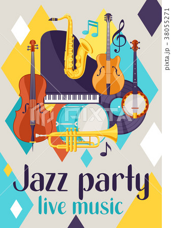 Jazz Party Live Music Retro Poster With Musicalのイラスト素材