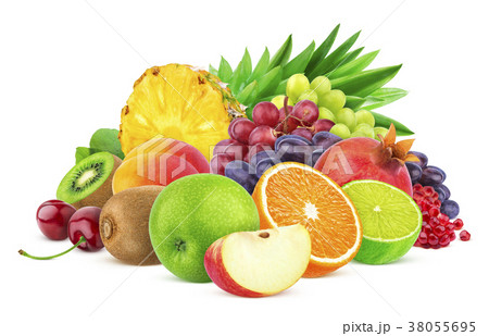 Different fruits and berries isolated on white 38055695