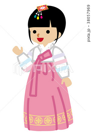 韓国の民族衣装を着た女の子のイラスト素材