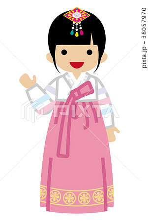 韓国の民族衣装を着た女の子 正面のイラスト素材